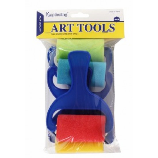 Plain sponge roller brush with blue handle, 4 pieces