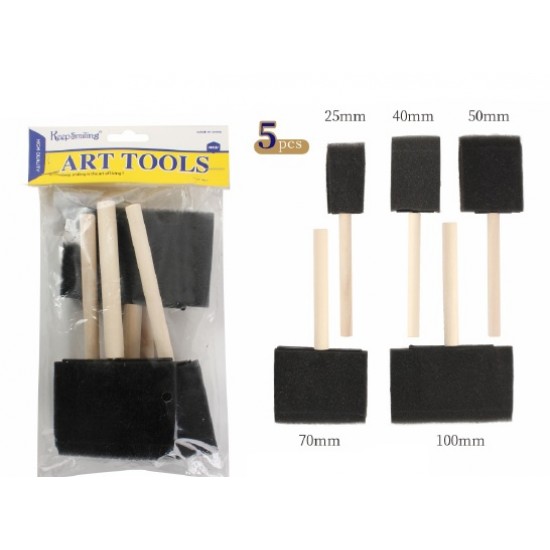 Black sponge brush, 5 pieces, wooden handle
