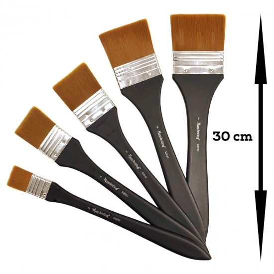 Professional straight brush for applying gesso, long wooden stick, dense bristles