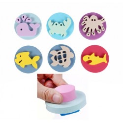 Set of 6 EVA rubber marine animal prints with rubber handles