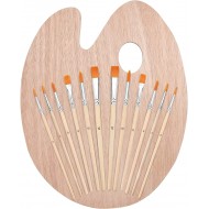 Wooden palette 30*24 oval + 12 brushes of different sizes