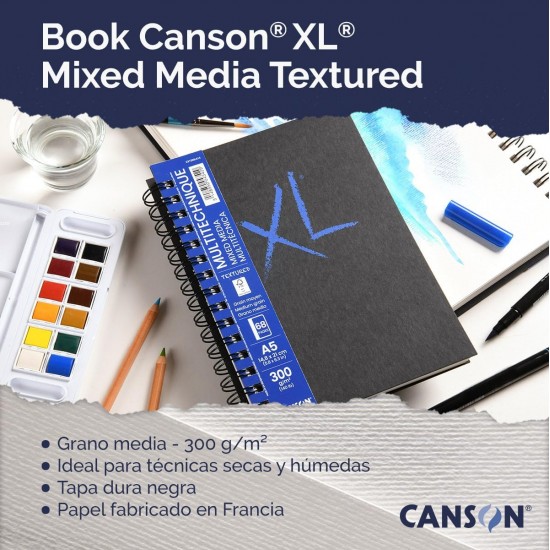 دفتر رسم 18.4*21 -A5 نوت بوك كفر سميك ازرق مكس ميديا XL سلك جانبي 300 غم 68 صفحة 