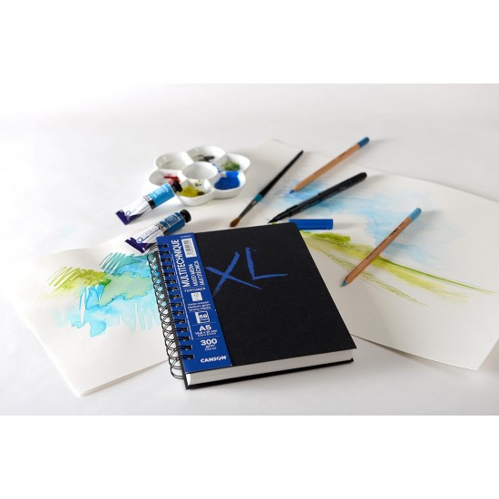 دفتر رسم 18.4*21 -A5 نوت بوك كفر سميك ازرق مكس ميديا XL سلك جانبي 300 غم 68 صفحة 