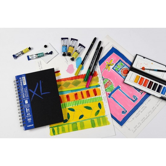 دفتر رسم 18.4*21 -A5 نوت بوك كفر سميك ازرق مكس ميديا XL سلك جانبي 300 غم 68 صفحة 