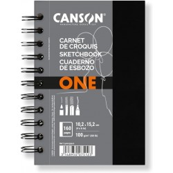 Canson A6-15.2*10.2cm, One Art Book, Drawing Notebook, Fine Grain, 100gsm, Spiral Notebook, Hardcover, White, 96 Sheets