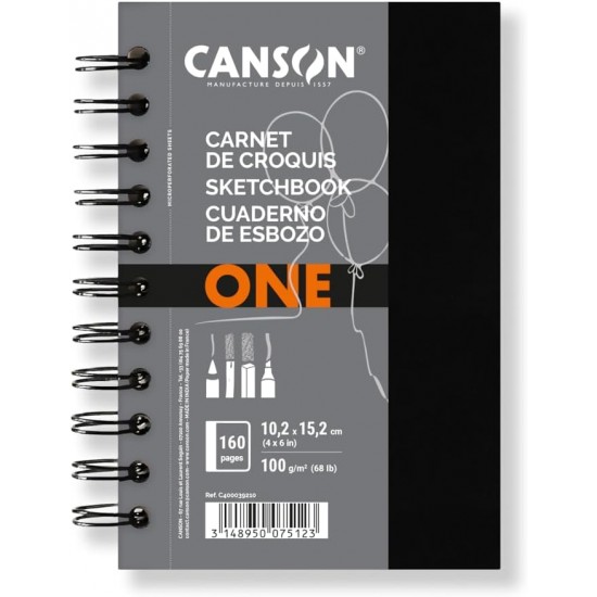 Canson A6-15.2*10.2cm, One Art Book, Drawing Notebook, Fine Grain, 100gsm, Spiral Notebook, Hardcover, White, 96 Sheets Canson A6-15.2*10.2cm, One Art Book, Drawing Notebook, Fine Grain, 100gsm, Spiral Notebook, Hardcover, White, 96 Sheets