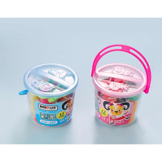 12-color Duckey Play Dough modeling clay + tools: small round bucket with a colored lid