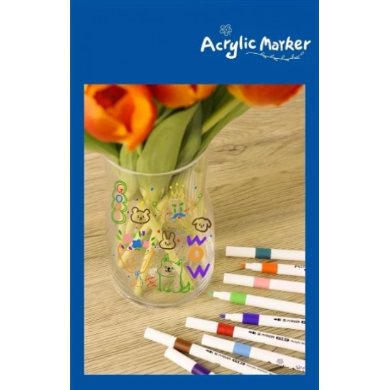 Acrylic markers,24 colors, quick-drying, with a rubber grip, suitable for all surfaces. 