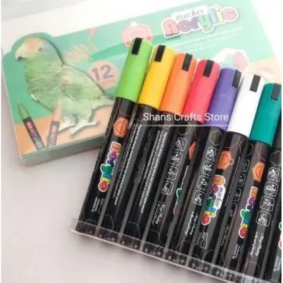 اقلام ماركر اكريليك 12 لون عريض 4 ملي لجميع الاسطح