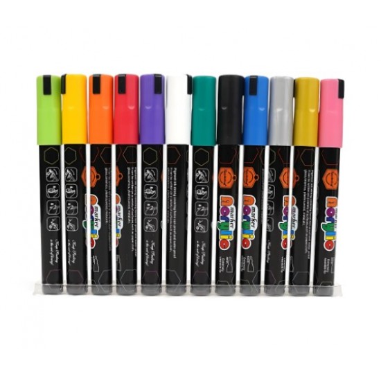 اقلام ماركر اكريليك 12 لون عريض 4 ملي لجميع الاسطح