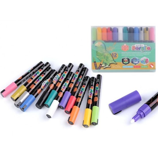 اقلام ماركر اكريليك 12 لون عريض 4 ملي لجميع الاسطح