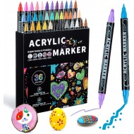 Marker Acrylic 36 Color ,Dual Tip Paint |Water Soluble Coloring for Paper, Ceramics, Stones,