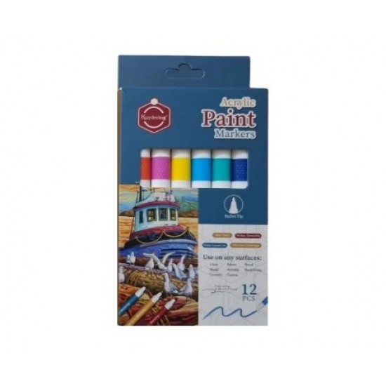 Markers Acrylic 12 colors, rubber grip, suitable for all surfaces.