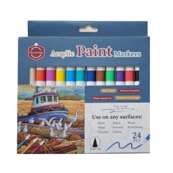 Markers Acrylic 24 colors, rubber grip, suitable for all surfaces.