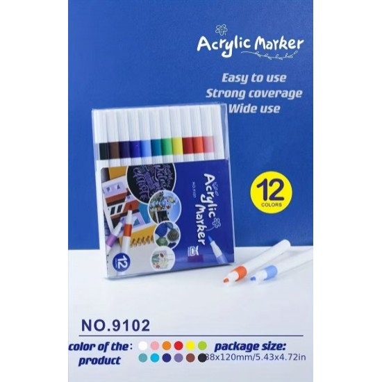 Acrylic markers,12 colors, quick-drying, with a rubber grip, suitable for all surfaces.