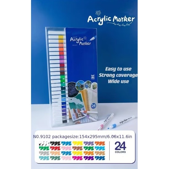 Acrylic markers,24 colors, quick-drying, with a rubber grip, suitable for all surfaces. 