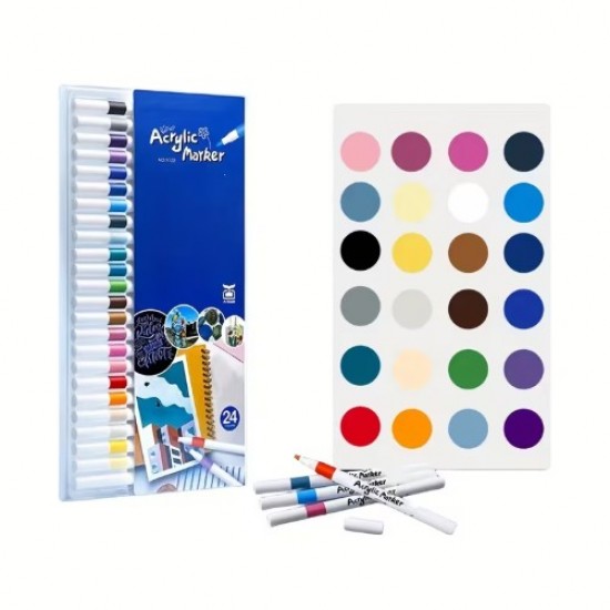 Acrylic markers,24 colors, quick-drying, with a rubber grip, suitable for all surfaces. 