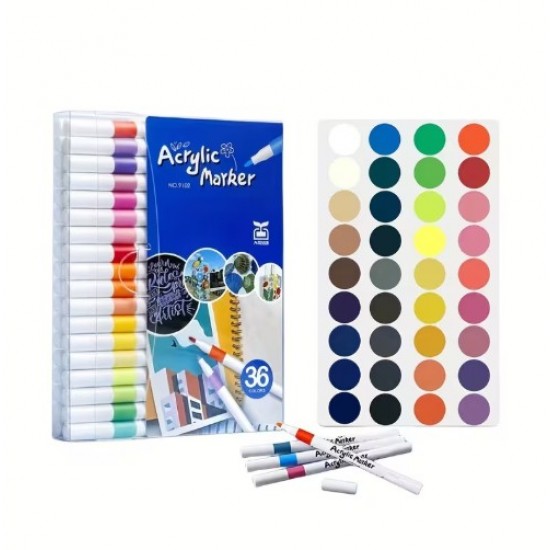 Acrylic markers,36 colors, quick-drying, with a rubber grip, suitable for all surfaces. 