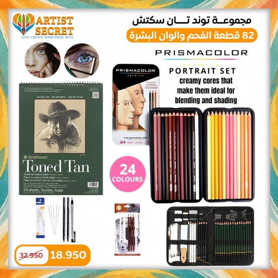 Tonde Tan Sketch Set 82 Piece Professional Charcoal and Skin Tones