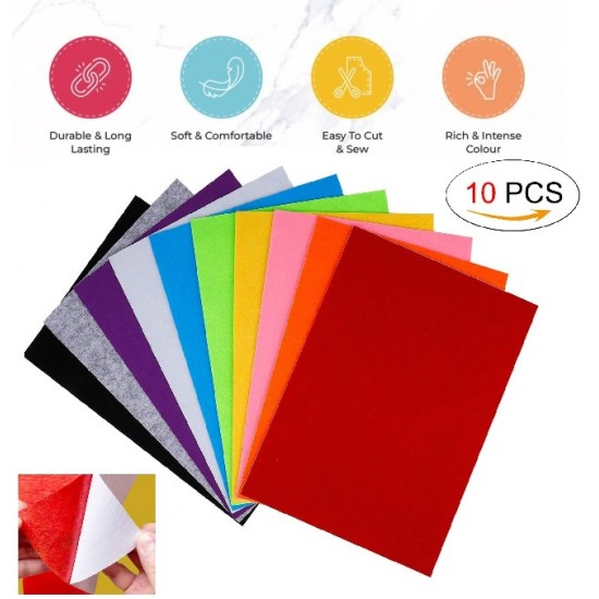Felt self-adhesive A4 + A3 with Sticker 10 MIX Color fabric for crafts