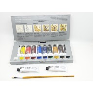 طقم ألوان زيتيه 10 لون × 37 ملي + فرشاة + 2 تيوب ابيض 37 ملي من بيبيو الفرنسية