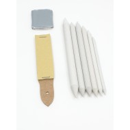 مجموعة ادوات الرسم بالفحم والخشبية 6 احجام مدعكة, ورق سنفرة , ممحاة عجينية.