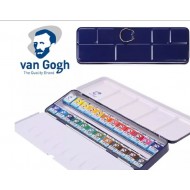 طقم مجموعة فان جوخ ألوان مائية 24 لون حجرية مع فرشاه بعلبة معدنية فاخره