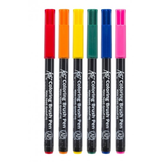 طقم أقلام 6 لون أساسي مائي رأس فرشاه برش قابل للانثناء كوى من ساكورا اليابانية