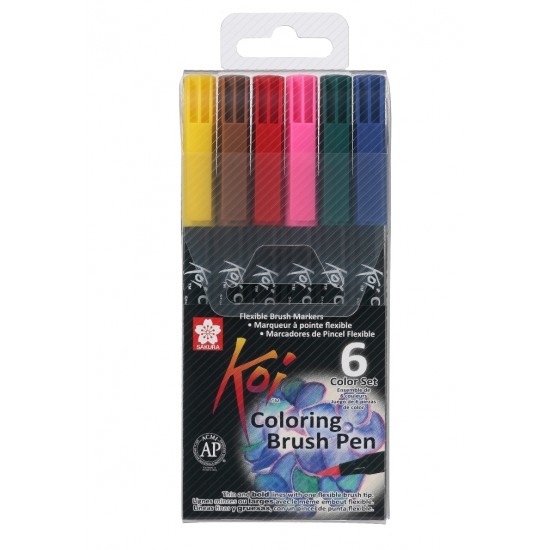 طقم أقلام 6 لون أساسي مائي رأس فرشاه برش قابل للانثناء كوى من ساكورا اليابانية
