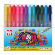 طقم أقلام 12 لون جليز لماع ثلانية الأبعاد جيلي رول انك رأس كروي 0.8 من ساكورا اليابانية