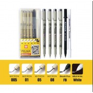 طقم مجموعة رسم المانجا 4 تدرجات 0.005+0.1+0.5+0.8+بيجما برش+قلم أبيض من ساكورا اليابانية