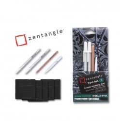 طقم رقم 9 زينتنجل للأبتكار 2 قلم أبيض جيلي رول انك رأس كروي 0.8 + رصاص ابيض + قلم دمج + 5 ورقات اسود من ساكورا اليابانية