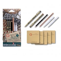 طقم رقم 11 زينتنجل للأبتكار 2 تدرجات بيجما ميكرون 0.1 أسود 0.3+ 0.1 بني + رصاص أسود + رصاص ابيض + 2  قلم دمج + 5 ورقات بيج من ساكورا اليابانية