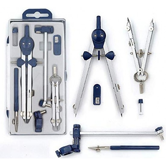 Engineering compass set, 3 compasses, 7 pieces