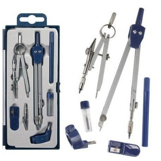 Geometric set, 2 medium compasses, 7 pieces