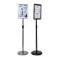 Aluminum floor-standing display stand for posters and advertisements, available in A4 and A3 sizes, in black, silver, and gold.