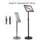 Aluminum floor-standing display stand for posters and advertisements, available in A4 and A3 sizes, in black, silver, and gold.