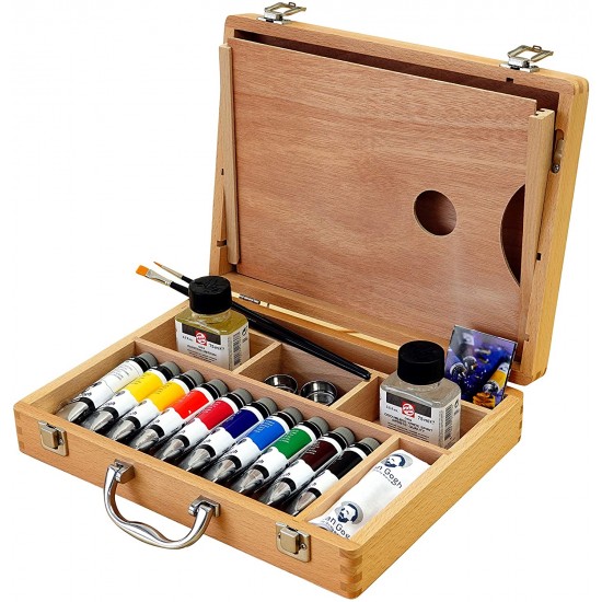 VAN GOGH Oil Colour Wooden Box Set Basic with 10 Colours in 40ml Tube + Accessories