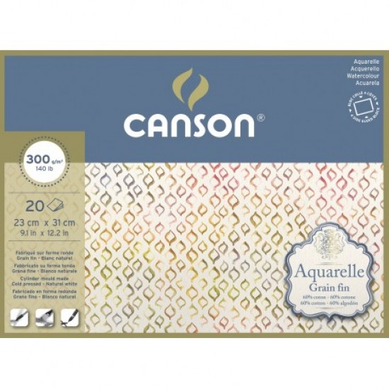 Canson Aquarelle 60% Cotton paper 300 GSM Cold Pressed blocks glued 4 sises 20 sheets