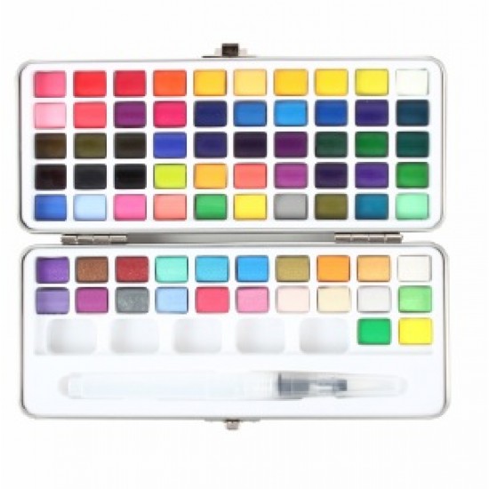 مجموعة الوان مائية 72 لون شفافة حجرية  عالية الجودة مع فرشاة وقلم وإسفنجة علبة المنيوم فاخرة