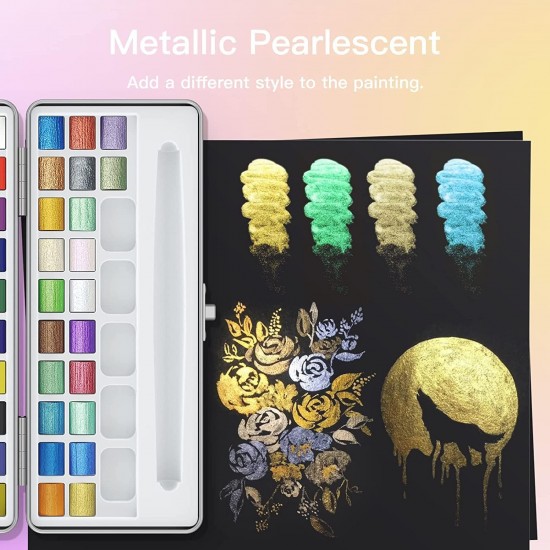 مجموعة الوان مائية 72 لون شفافة حجرية  عالية الجودة مع فرشاة وقلم وإسفنجة علبة المنيوم فاخرة
