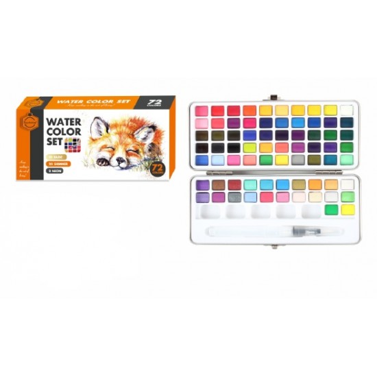 مجموعة الوان مائية 72 لون شفافة حجرية  عالية الجودة مع فرشاة وقلم وإسفنجة علبة المنيوم فاخرة