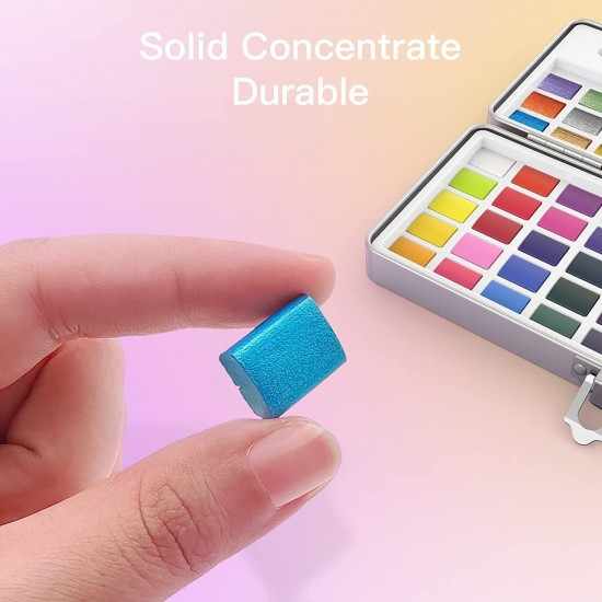 مجموعة الوان مائية 90 لون شفافة حجرية  عالية الجودة مع فرشاة وقلم وإسفنجة علبة المنيوم فاخرة