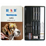 H&B 15 Pcs/Set Art Drawing Kit White Charcoal And Pastel Pencils