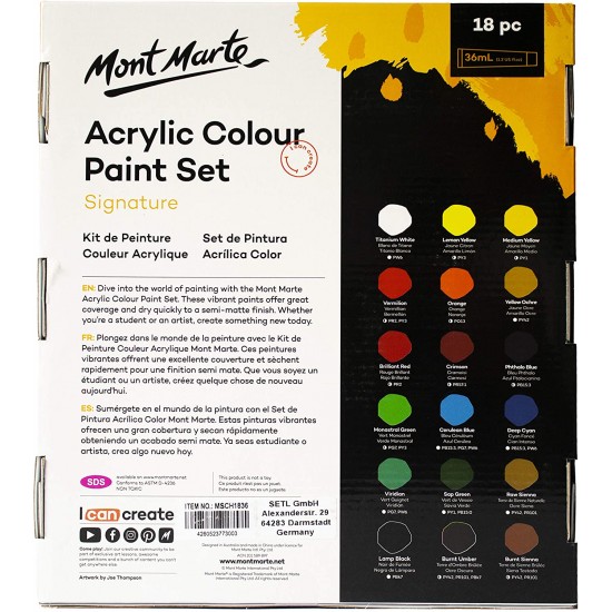 Mont Marte Acrylic Paint Set - 18 Pieces x 36 ml
