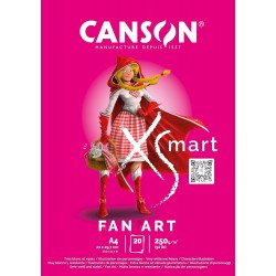 CANSON XSmart FAN ART White Drawing Paper, Plain, 250gsm, Long Side Glued Pad, A4-21x29.7 cm, White, 20 Sheets