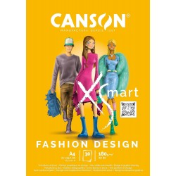 CANSON XSmart FASHION White Drawing Paper, Plain, 180gsm, Long Side Glued Pad, A4-21x29.7 cm, White, 30 Sheets