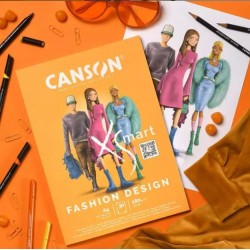 CANSON XSmart FASHION White Drawing Paper, Plain, 180gsm, Long Side Glued Pad, A4-21x29.7 cm, White, 30 Sheets
