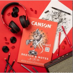 CANSON XSmart White Drawing Paper, Fine Grit, 90gsm, Long Side Glued Pad, A4-21x29.7 cm, White, 50 Sheets