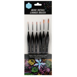 Set of 6 Fine Detailing and Touch-Up Brushes Black Stick